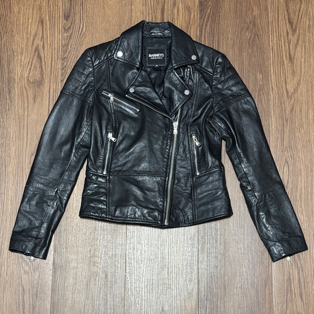 Barneys New York Black Leather Jacket for Women